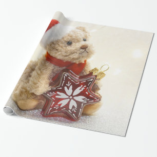 Papier Cadeau Nounours ours en peluche chapeau de Père Noël, vac