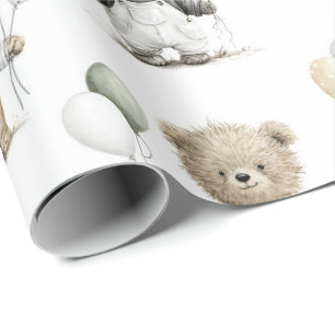 Papier Cadeau Nounours oursons en aquarelle avec ballons