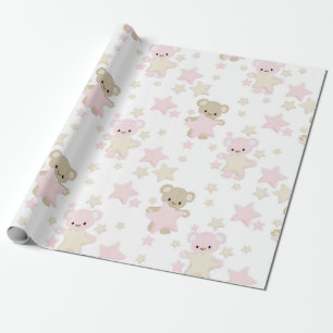 Papier Cadeau Nounours ROSE & TONNE AVEC ÉTOILES