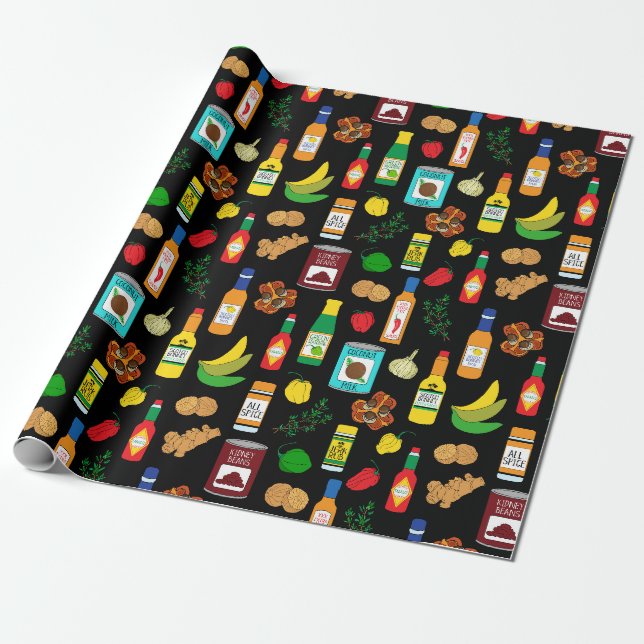Papier Cadeau Nourriture et épices jamaïcaines Anniversaire (Déroulé)