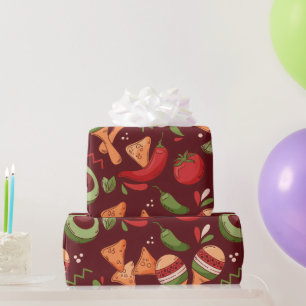 Papier Cadeau Nourriture Mexicaine Rouge Et Verte
