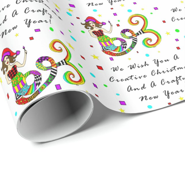 Papier Cadeau Nous vous souhaitons une sirène créative de Noël (Coin rond)