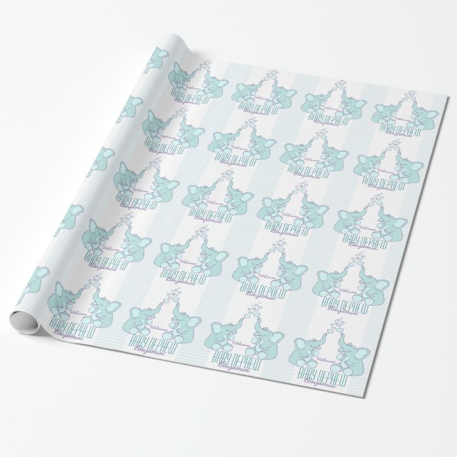 Papier Cadeau Nouveau bébé nom neveu d'accueil neveu bleu envelo (Déroulé)