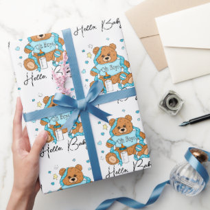Papier Cadeau Nouveau bébé ou Baby shower Ours bleu Teddy