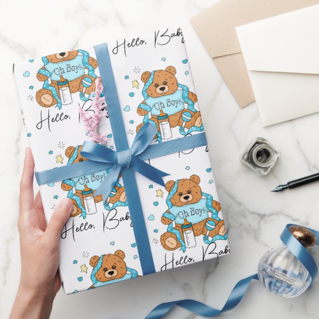 Papier Cadeau Nouveau bébé ou Baby shower Ours bleu Teddy (Cadeaux)