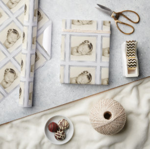 Papier Cadeau Nouveau Modèle photo bébé Silver Grey