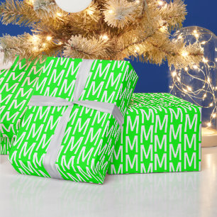 Papier Cadeau Nouveau néon vert écran personnalisé monogramme in