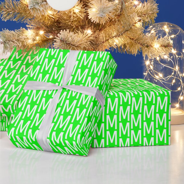 Papier Cadeau Nouveau néon vert écran personnalisé monogramme in (Vacances)