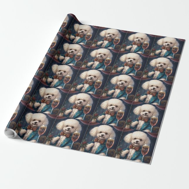 Papier Cadeau Nouvel An de Bichon Frise (Déroulé)