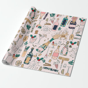 Papier Cadeau nouvelle année champagne noël cocktail vin