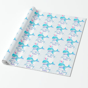 Papier Cadeau Nouvelle enveloppe de nom d'art de baleine de bébé