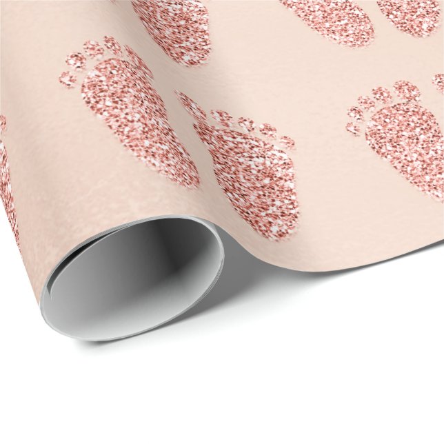 Papier Cadeau Nouvelle Parties scintillant de douche bébé fille  (Coin rond)