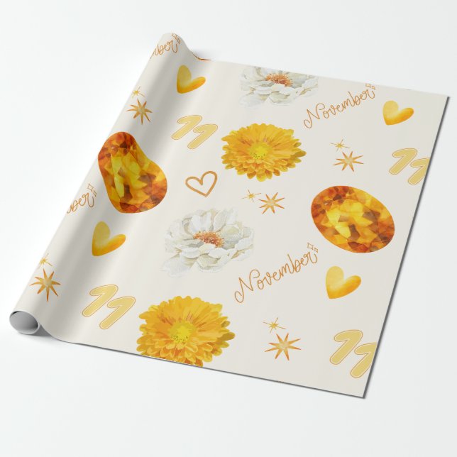 Papier Cadeau November Birthstone & Flower | Watercolor (Déroulé)