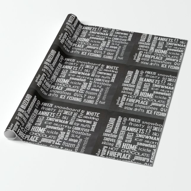 Papier Cadeau Nuage de mots de tableau noir d'hiver (Déroulé)