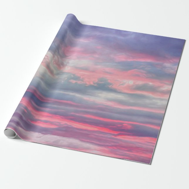 Papier Cadeau Nuages Beau Pink Blanc Bleu Ciel Peint (Déroulé)