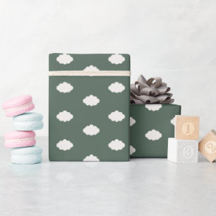 Papier Cadeau Nuages d'ivoire sur fond vert foncé