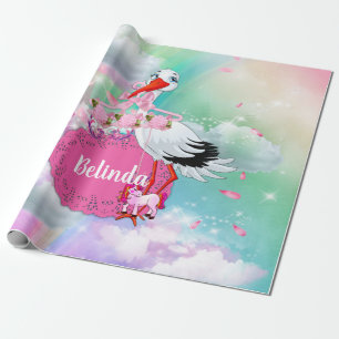 Papier Cadeau Nuages et cigognes fluffy arc-en-ciel