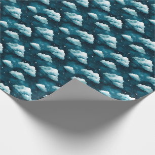 Papier Cadeau Nuages et étoiles bleus sur bleu foncé