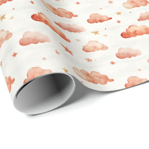 Papier Cadeau Nuages et étoiles orange Ombre