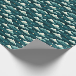 Papier Cadeau Nuages et étoiles sur un Turquoise foncé