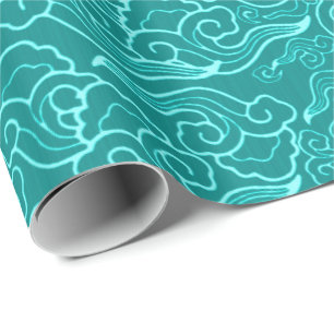 Papier Cadeau Nuages japonais vintages, turquoise et Aqua