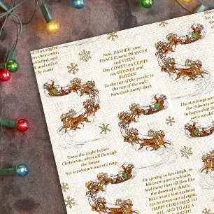 Papier Cadeau Nuit avant Noël Père Noël Sleigh Reindeer