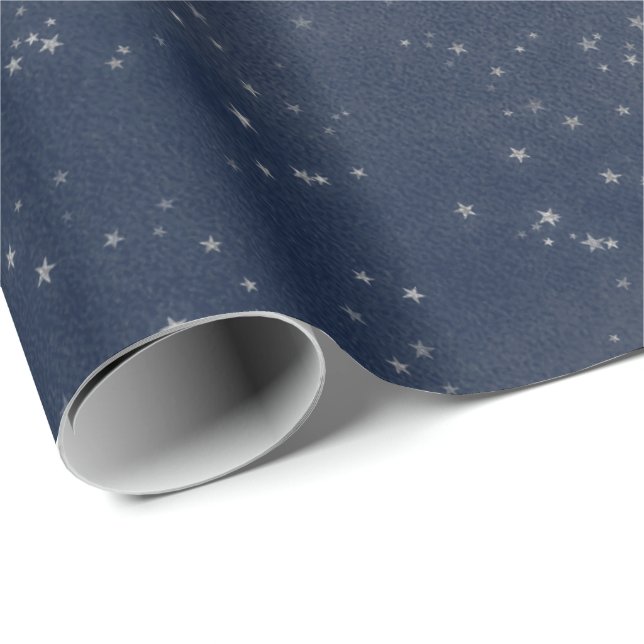 Papier Cadeau Nuit étoile bleu marine blanc gris gris argent Con (Coin rond)