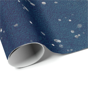 Papier Cadeau Nuit étoile Bleu Points Marine gris Argent Confett