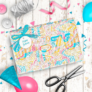 Papier Cadeau Numéro d'anniversaire Nuage de mots Soixante-dix B