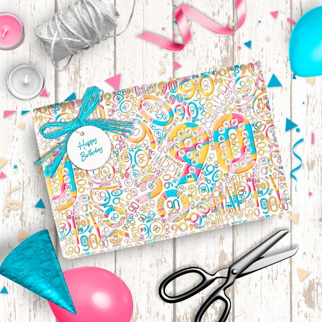 Papier Cadeau Numéro de l'anniversaire Nuage de mots 90 B ID270 (Créateur téléchargé)
