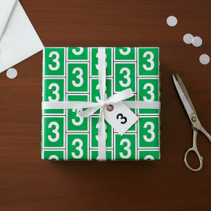 Papier Cadeau Numéro Trois Papier D'Enveloppement Blanc Et Vert