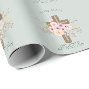Papier Cadeau NUN - Ordination ou anniversaire - Croix florale