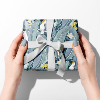 Papier Cadeau Oasis de feuilles de banane bleu serein avec Cocka