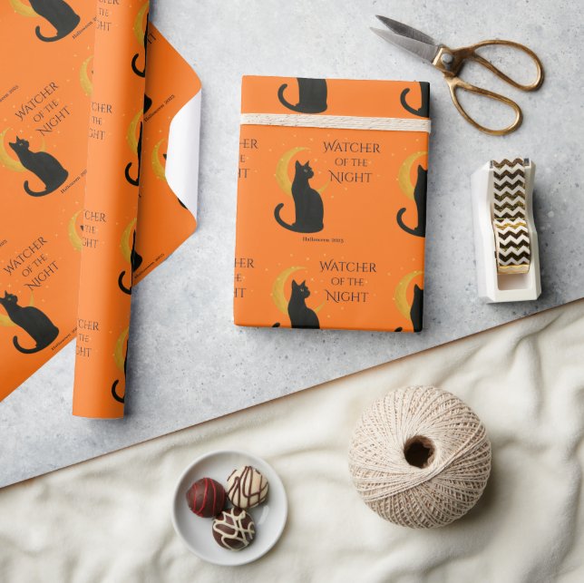Papier Cadeau Observateur de la nuit - Chat noir d'Halloween (Artisanat)