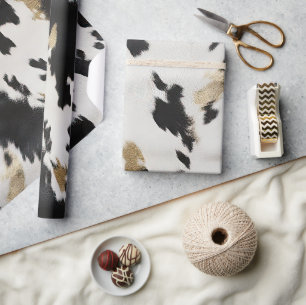 Papier Cadeau Occidental Black White Gold Cowhal Anniversaire