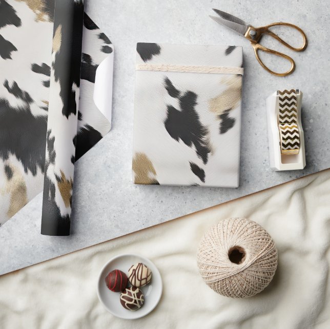 Papier Cadeau Occidental Black White Gold Cowhal Anniversaire (Artisanat)