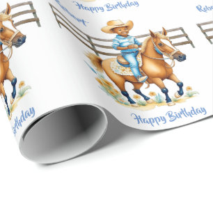 Papier Cadeau Occidental Cowboy on Horse Anniversaire personnali
