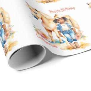 Papier Cadeau Occidentale Cowgirl and Horse Personnalisé Anniver