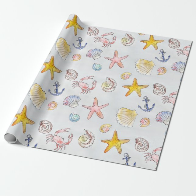 Papier Cadeau Ocean Beach Pastel Starfish Seashell (Déroulé)
