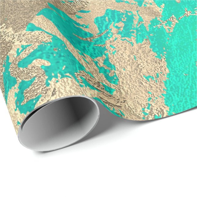Papier Cadeau Ocean Champaigne Gold Marbre brillant Métallurgiqu (Coin rond)