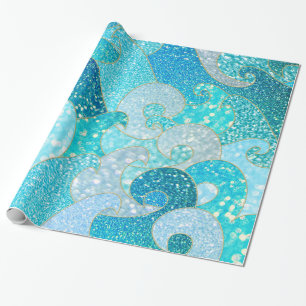 Papier Cadeau Océan turquoise d'or de sirène de Faux de Mer