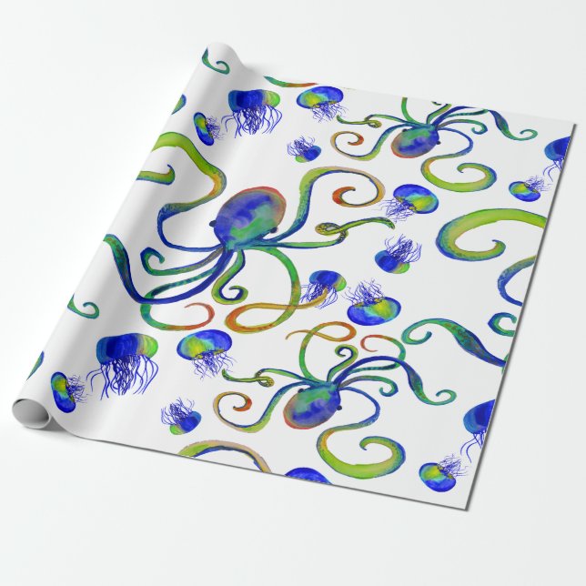 Papier Cadeau OctoJelly Sea Creature Papier d'enveloppement pers (Déroulé)