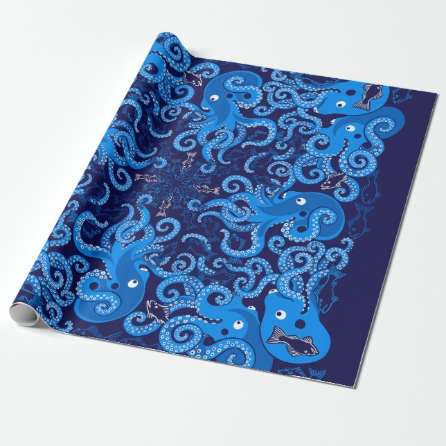 Papier Cadeau Octopus bleu (Déroulé)