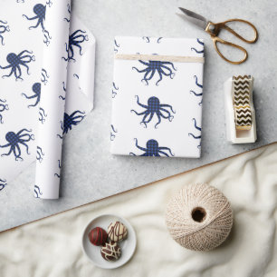Papier Cadeau Octopus Bleu Buffle Noir Plaid Holiday