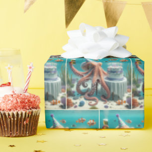 Papier Cadeau Octopus d'anniversaire avec une bière