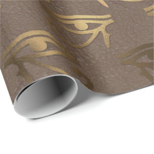 Papier Cadeau Oeil de Horus or Hiéroglyphes égyptiens bronze