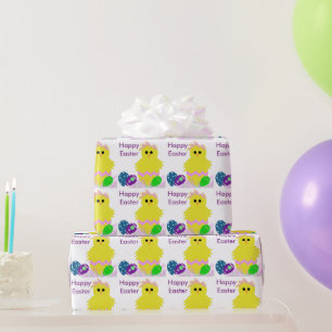 Papier Cadeau Oeuf rose jaune mignon de poussin