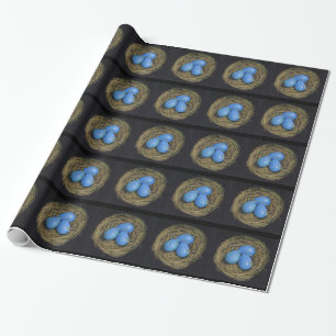 Papier Cadeau Oeufs bleus d'oiseau, nid : Art original de crayon