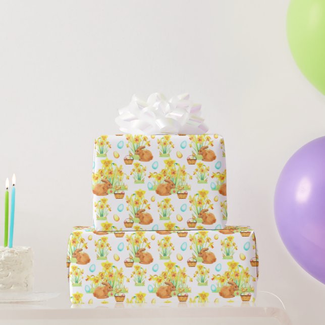 Papier Cadeau Oeufs de lapin de Pâques Daffodiques (Cadeaux de fête)