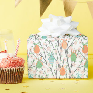 Papier Cadeau Oeufs de Pâques Arbres floraux Vacances